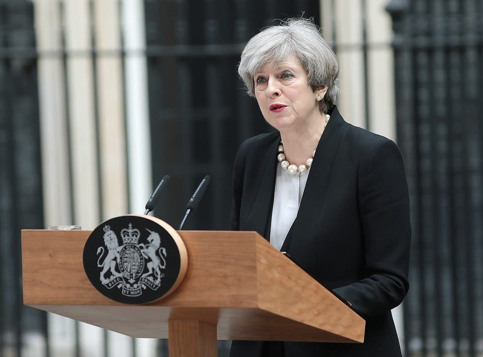 Theresa May addressed the TV cameras outside 10 Downing Street before driving to Manchester to meet injured children