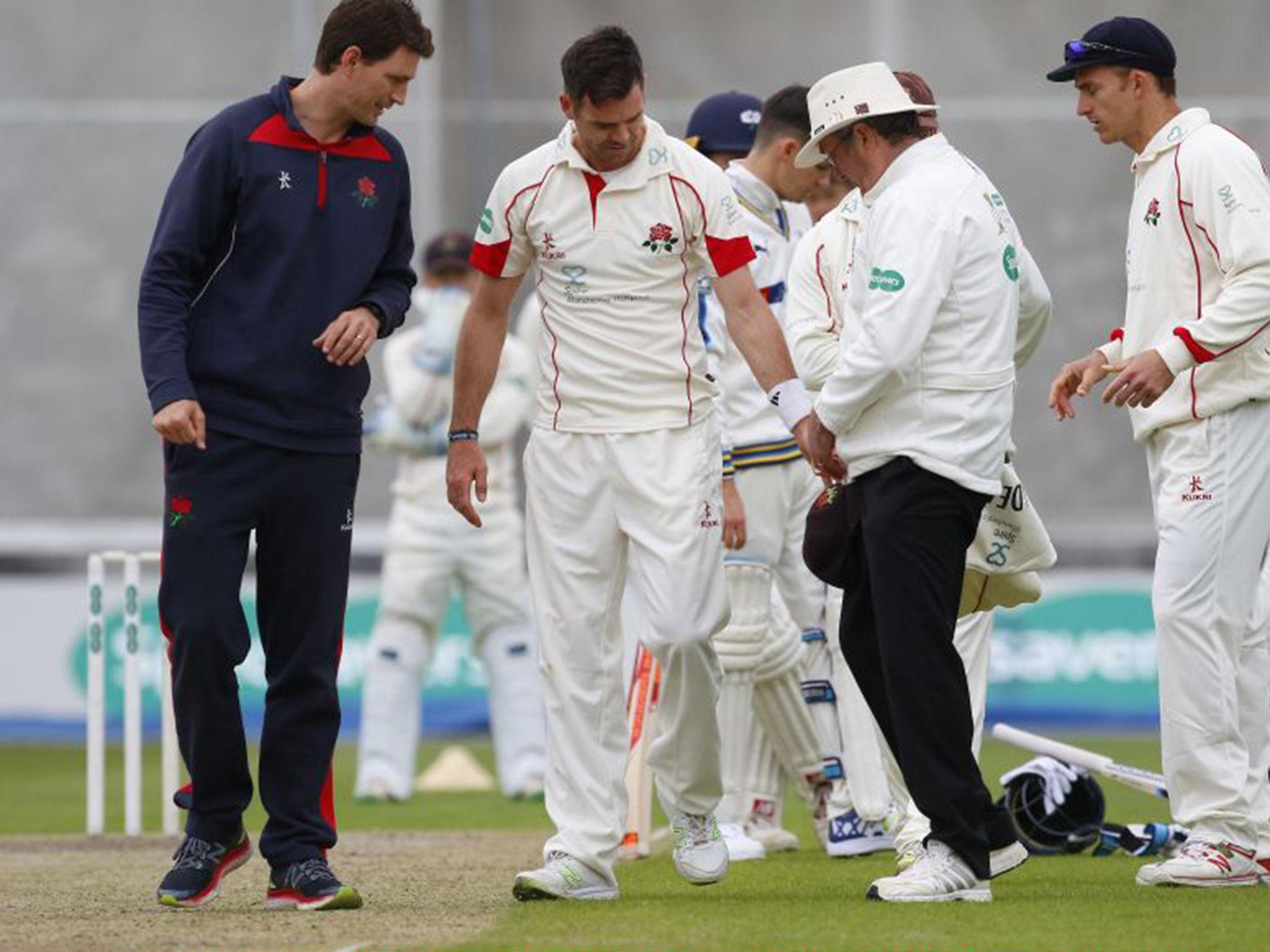 James Anderson was injured while playing for Lancashire last week