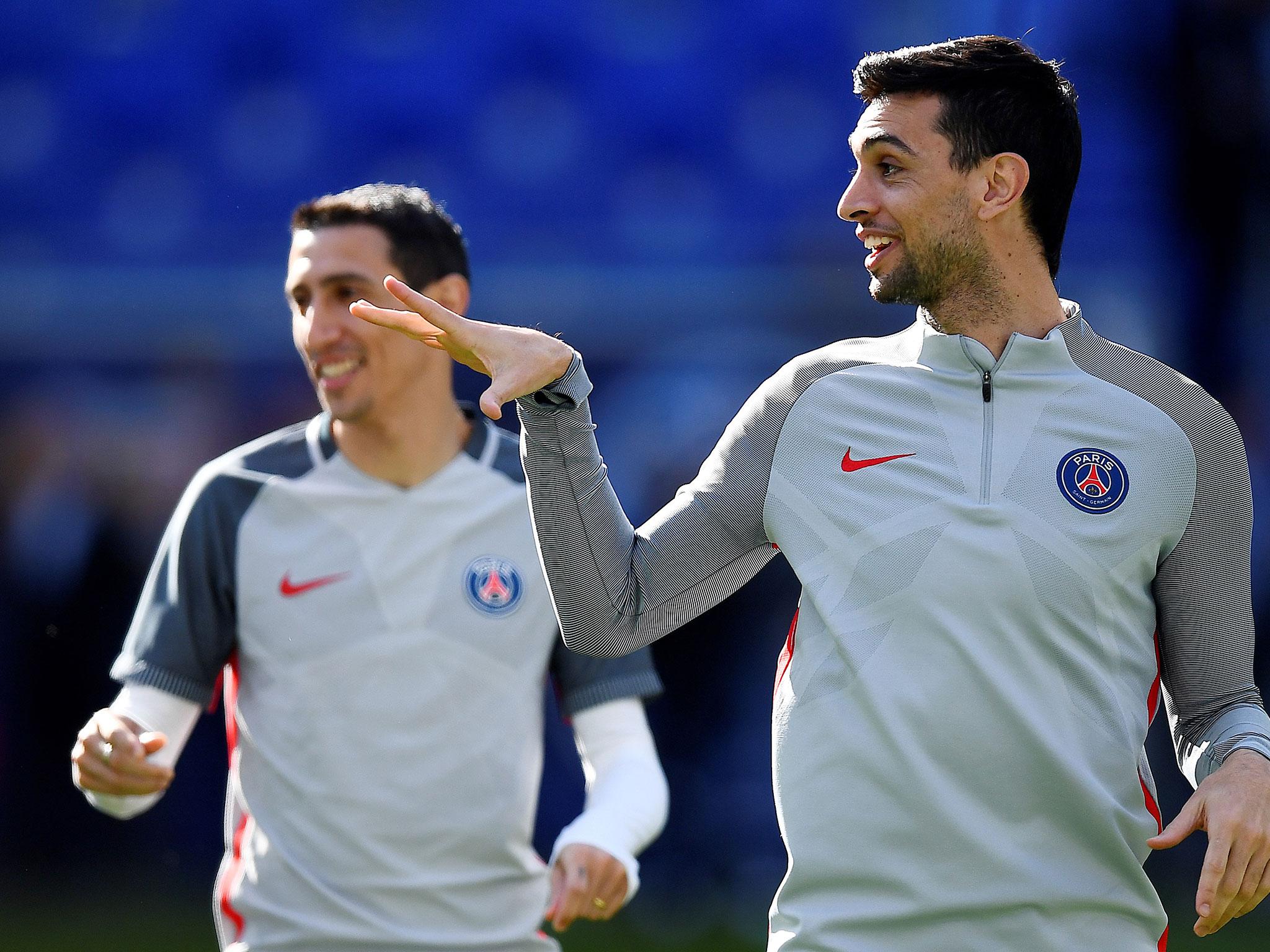 Angel Di Maria and Javier Pastore in training for PSG