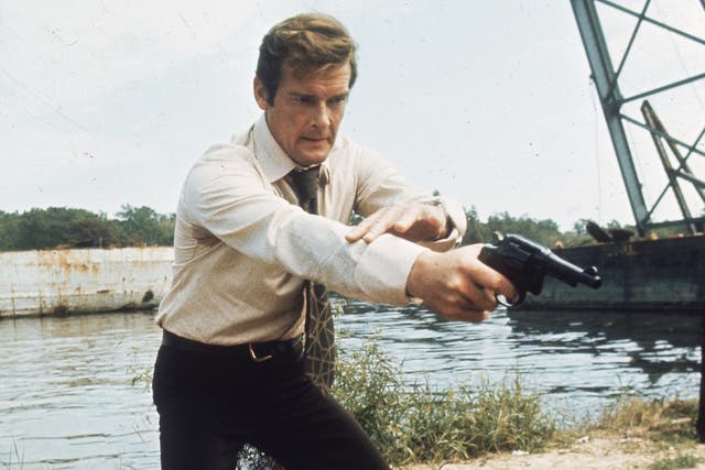 1973:  British actor Roger Moore filming the new James Bond adventure 'Live and Let Die'