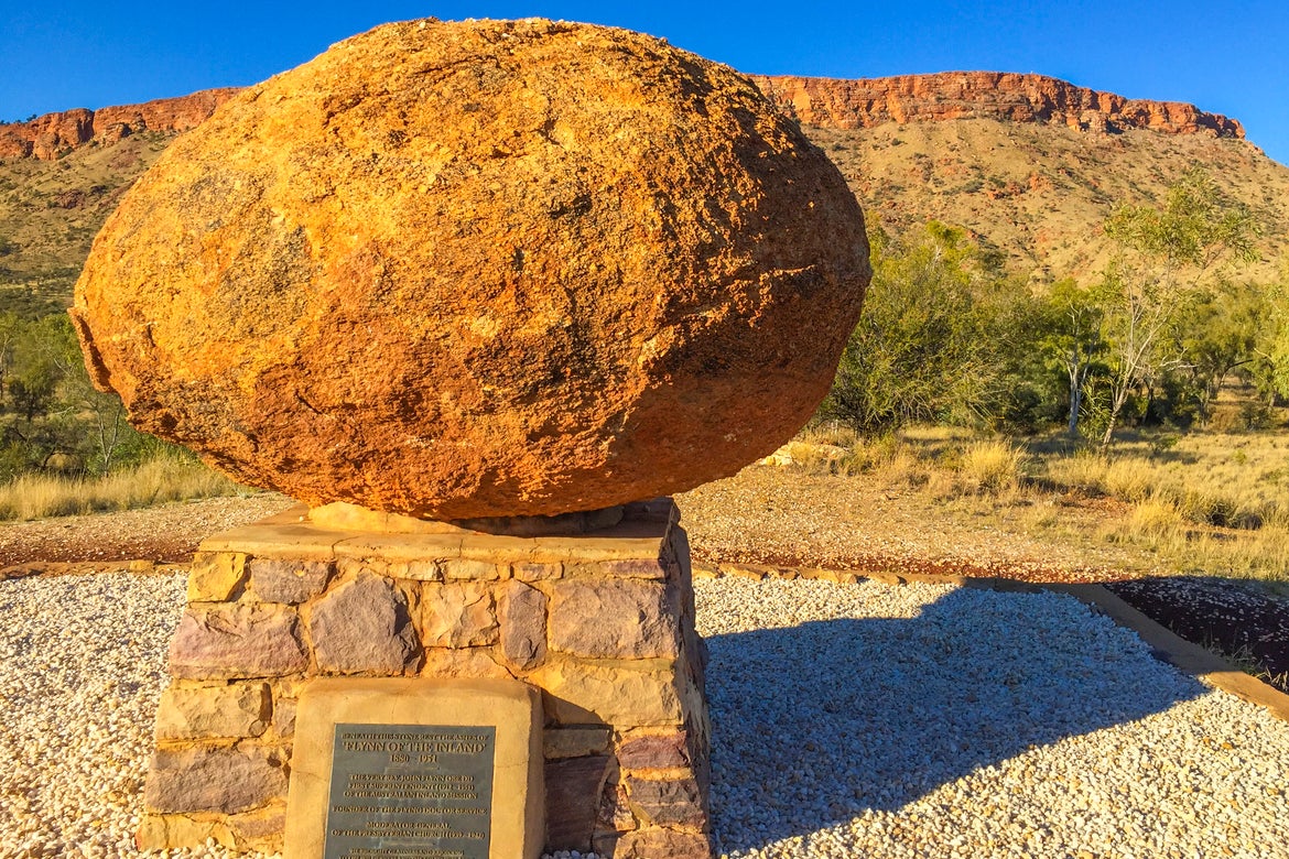 John Flynn, the founder of Australia’s Royal Flying Doctor Service, has a memorial in Alice Springs (Getty)