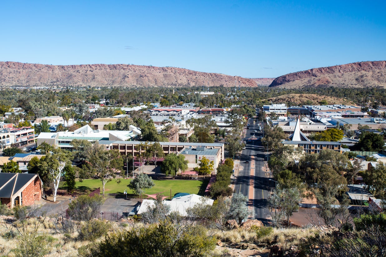 View from Anzac Hill down Hartley St on a fine winter’s day in Alice Springs, Northern Territory, Australia