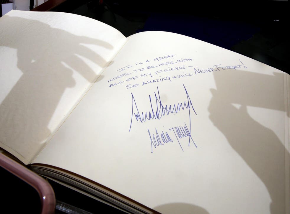 Trump's brief entry into a Holocaust memorial guest book has been criticized