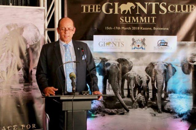 Hon. Tshekedi Khama, Botswana’s Minister for Environment, Natural Resources, Conservation, and Tourism, announces the Giants Club Summit 2018