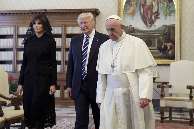 Donald Trump and first lady Melania Trump meet Pope Francis at the Vatican