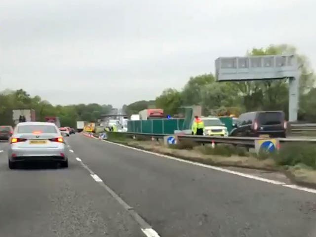 The scene on the M6 in Staffordshire