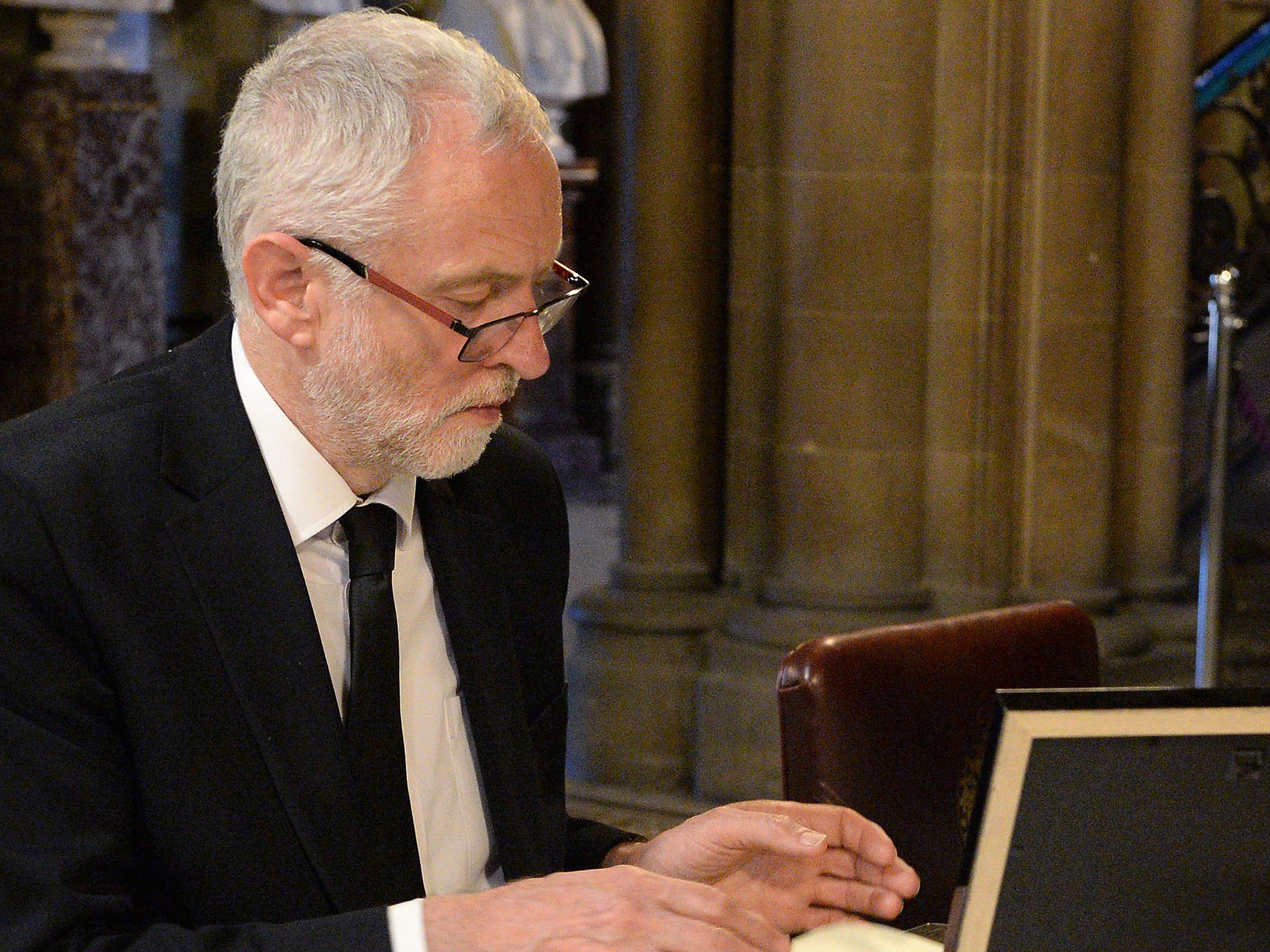 Jeremy Corbyn signs a book of condolences in Manchester following the attack at an Ariana Grande concert