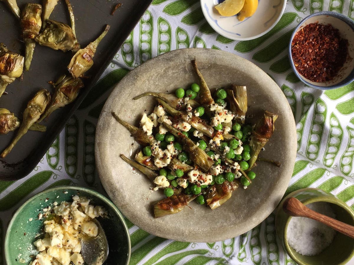 How to make baby artichokes and fresh peas with marinated feta The