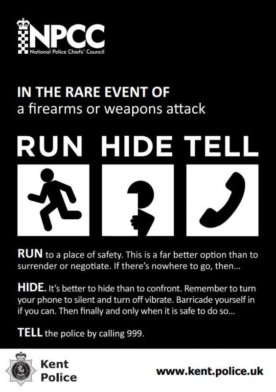 The police have issued advice on what to do in the event of a weapons attack/