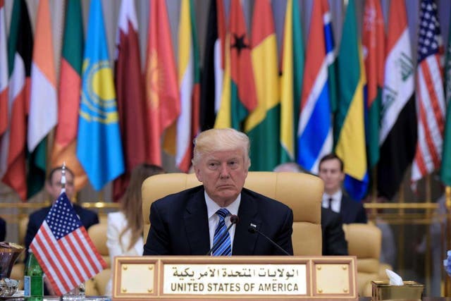 US President Donald Trump attends the Arab Islamic American Summit at the King Abdulaziz Conference Centre in Riyadh on 21 May 2017