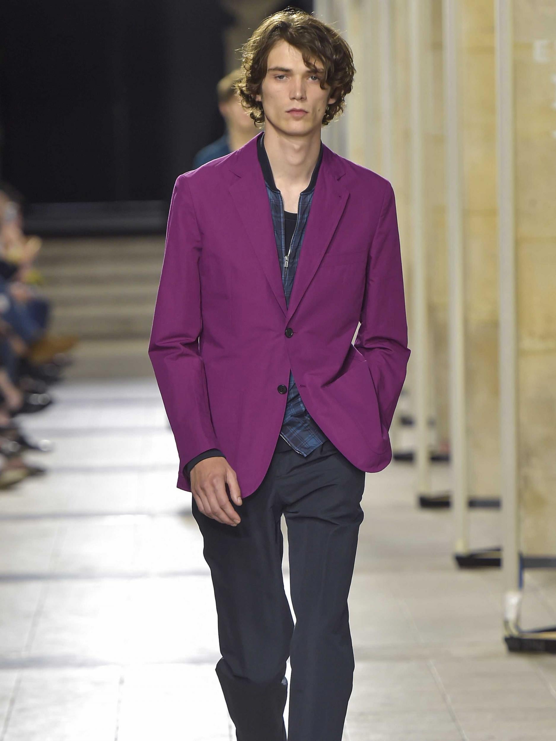 Hermes presented suit jackets in the royal hue for spring/summer 2017