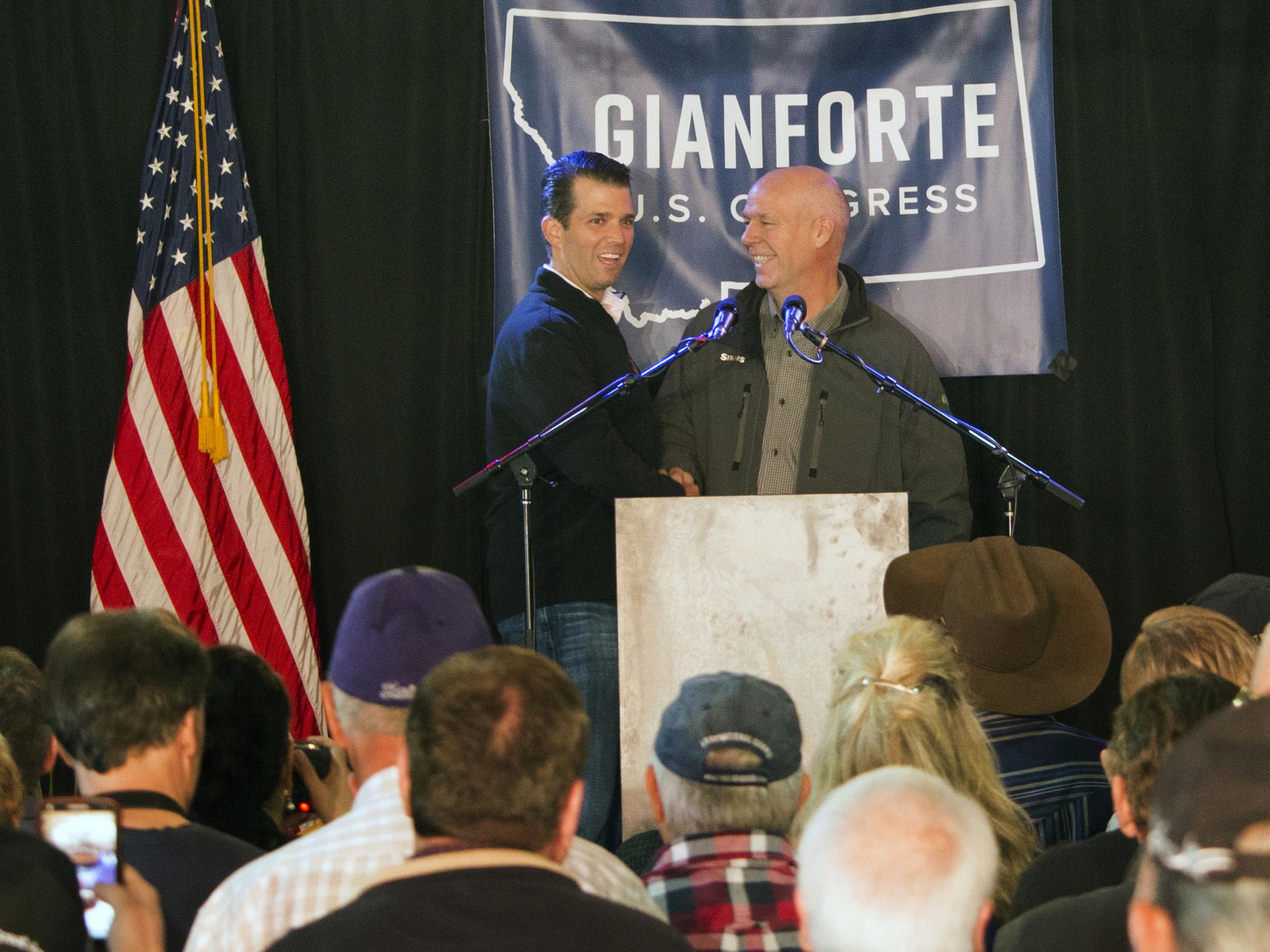 Republican Greg Gianforte, right, with Donald Trump Jr in Montana
