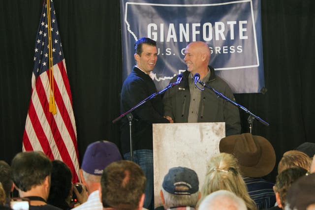 Republican Greg Gianforte, right, with Donald Trump Jr in Montana