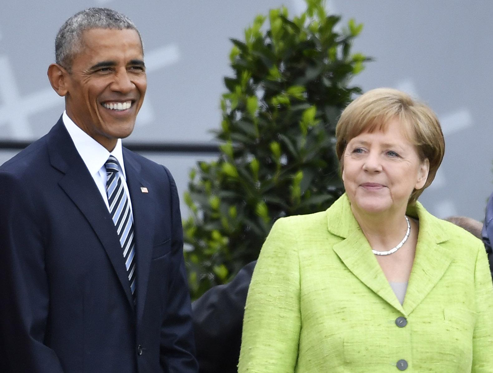 Barack Obama with Angela Merkel in Berlin