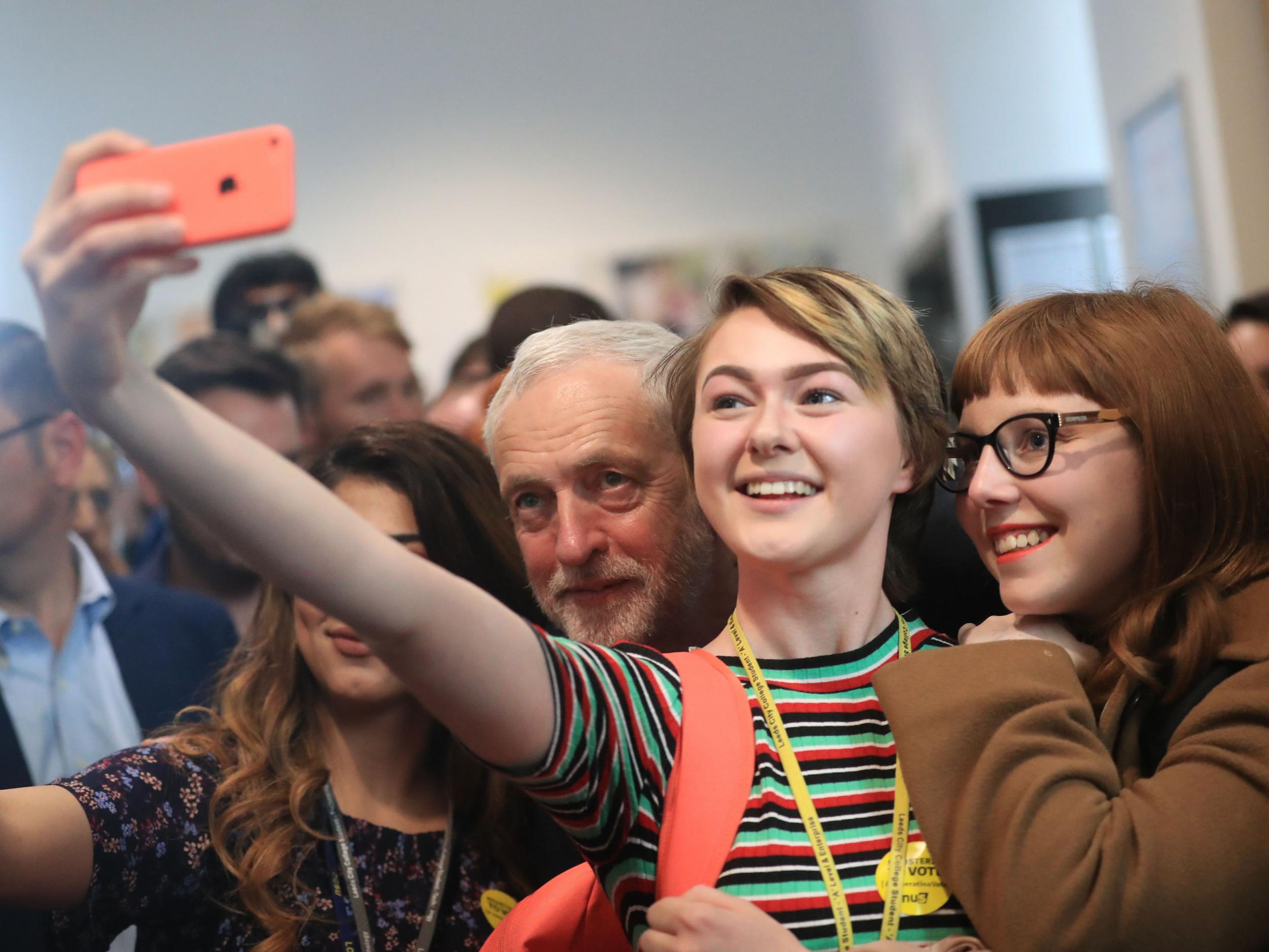 Youth poll shows 63 per cent of young people say that they are “absolutely certain” to vote — with 67 per cent of those registered to vote saying they are going to support Jeremy Corbyn