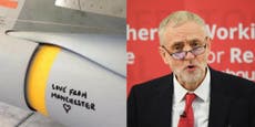 Corbyn condemns foreign wars while RAF send Love from Manchester bomb