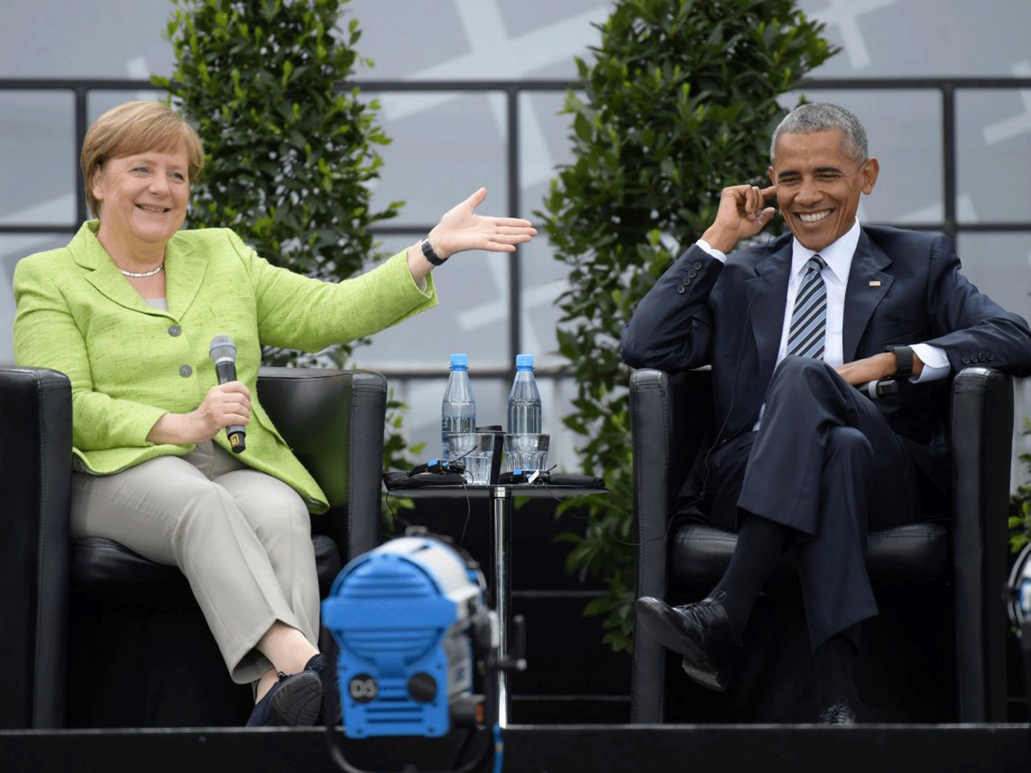 Angela Merkel and Barack Obama speaking in Berlin