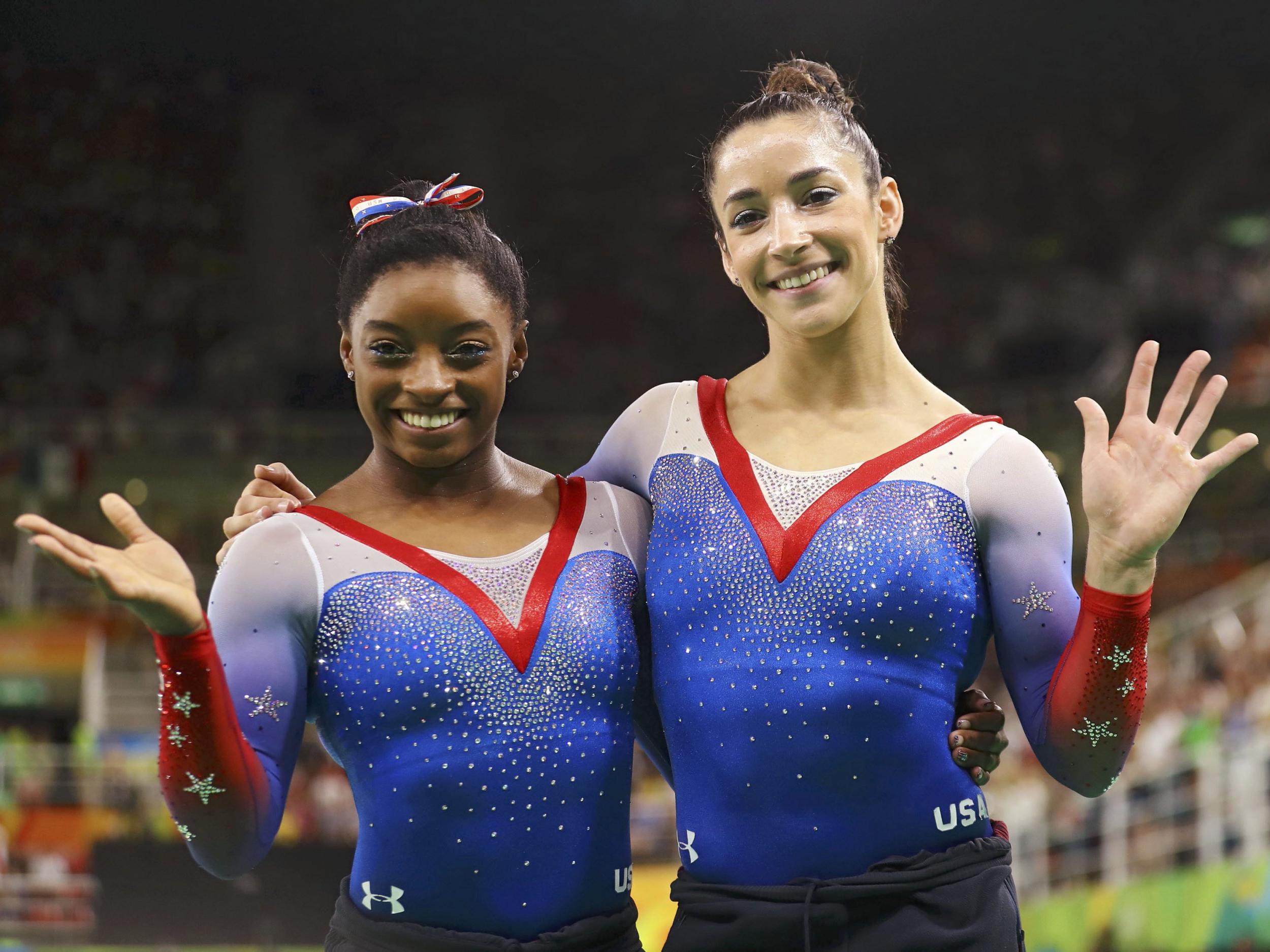 Aly Raisman (right) pictured with fellow Team USA gymnast Simone Biles at the Rio Olympics