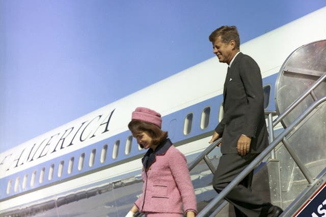 US First Lady Jacqueline Kennedy followed by US President John F. Kennedy as they arrive in Dallas, Texas, USA, 22 November 1963
