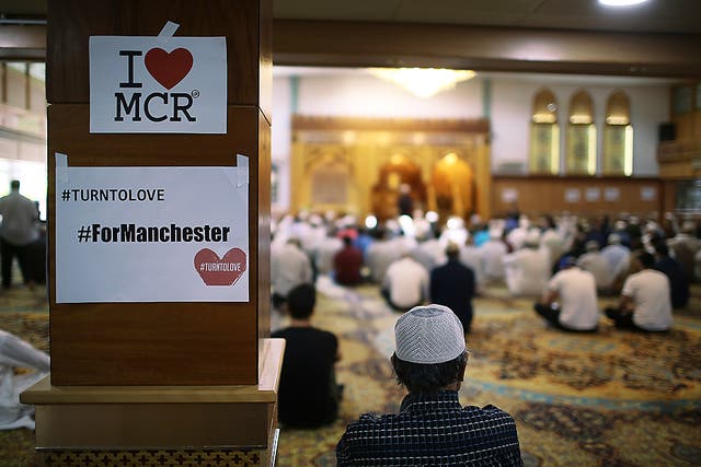 Muslims attend Friday prayers at Manchester Central Mosque where they prayed for those who were killed or injured in the Manchester Arena bombing and also recited a special prayer for Mancheste