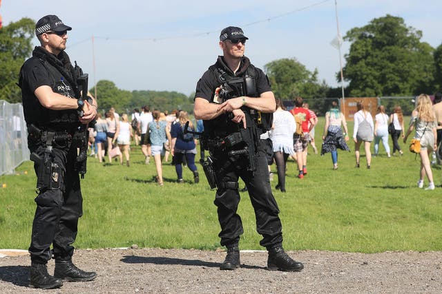 Armed police officers patrol outside Burton Constable Hall in Hull on Saturday ahead of BBC Radio 1's Big Weekend