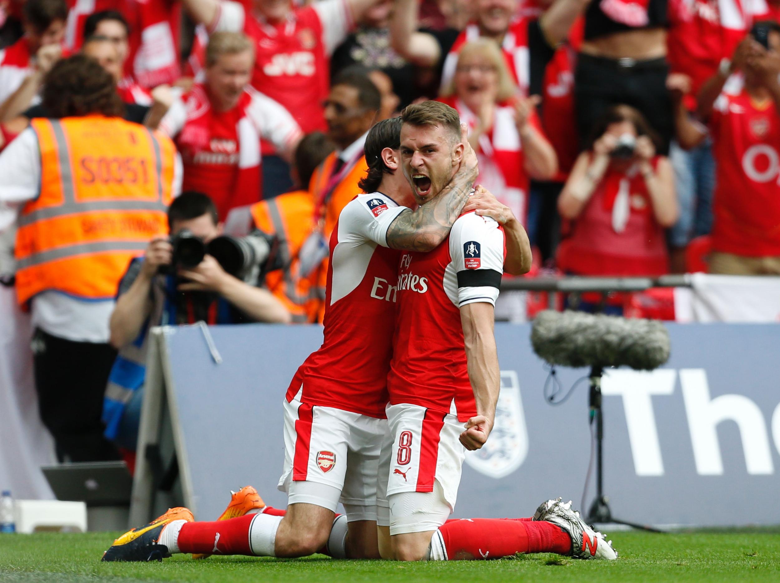 Ramsey celebrates winning the cup final for Arsenal