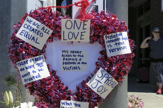 Heart-shaped wreath in memory of victims