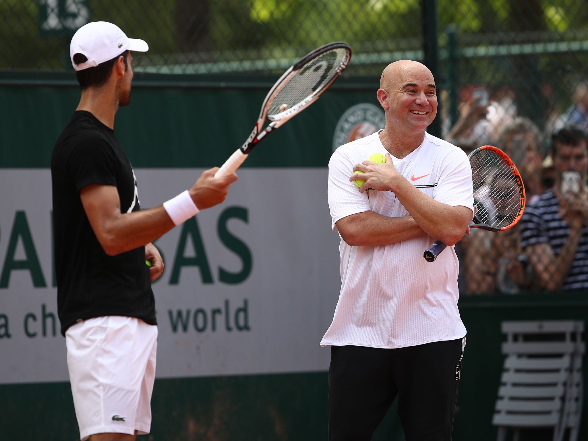 Agassi and Djokovic together at Roland Garros
