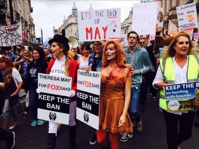 Thousands took to the streets to demonstrate against Tory plans to hold a free vote on the fox hunting ban