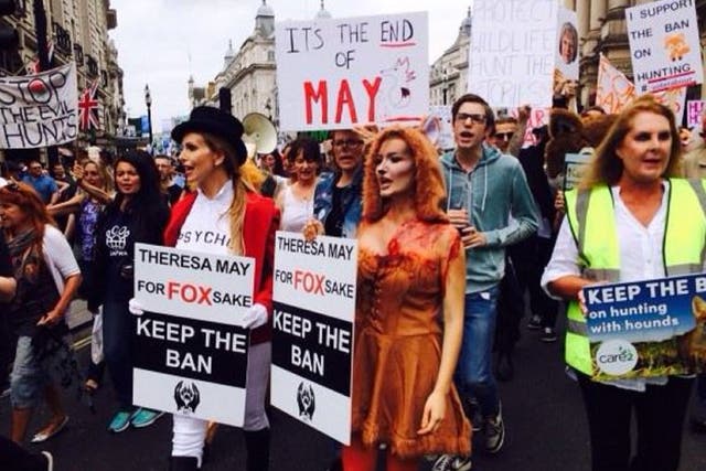 Thousands took to the streets to demonstrate against Tory plans to hold a free vote on the fox hunting ban