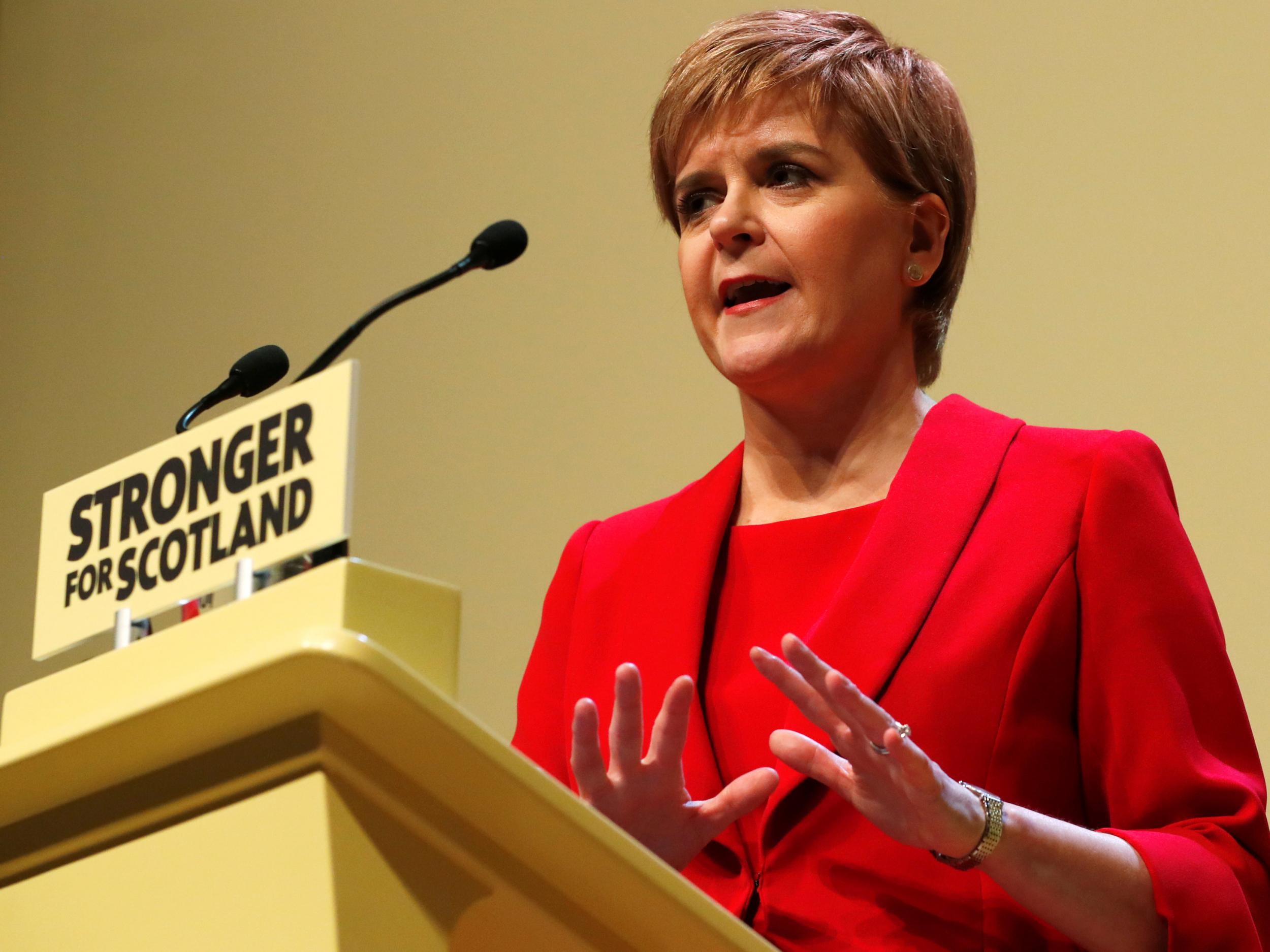 Nicola Sturgeon, Scotland's First Minister and leader of the Scottish National Party, delivers her party's election manifesto in Perth