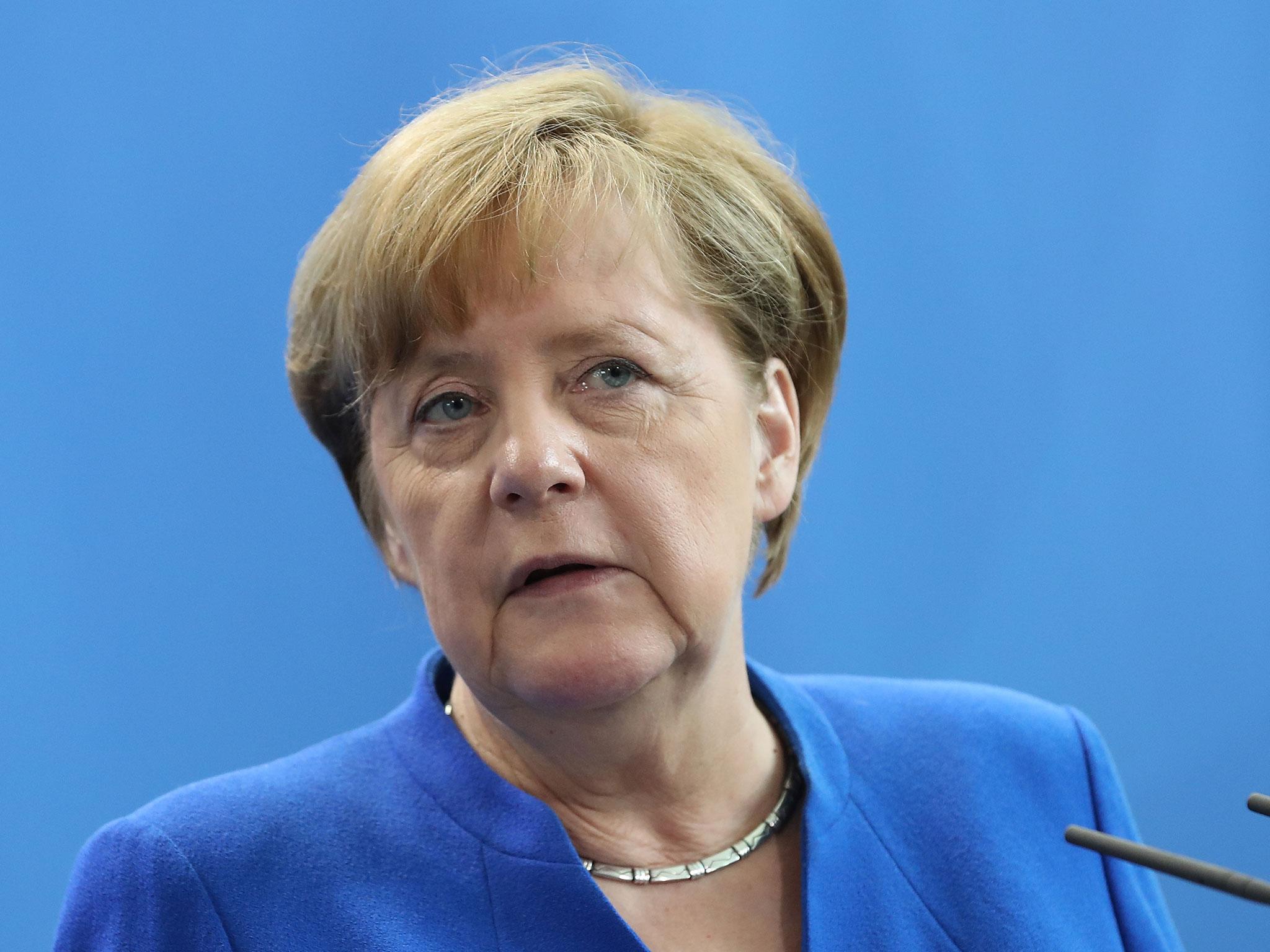 German Chancellor Angela Merkel at a signing ceremony of agreements between the German and Indian governments at the Chancellery in Berlin, Germany