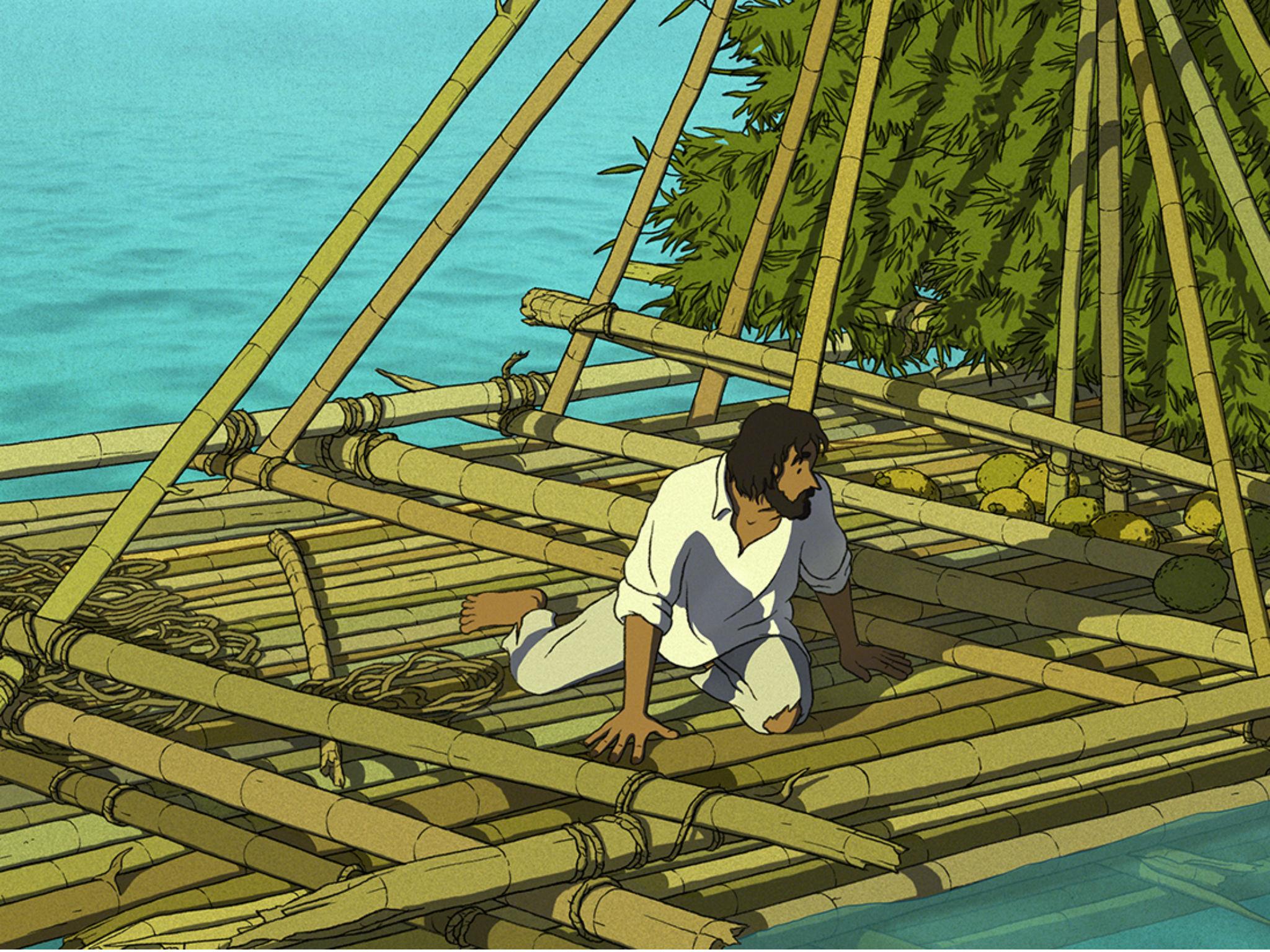 A sea turtle destroys a shipwrecked man's raft every time he tries to sail away from a tropical island in 'The Red Turtle'