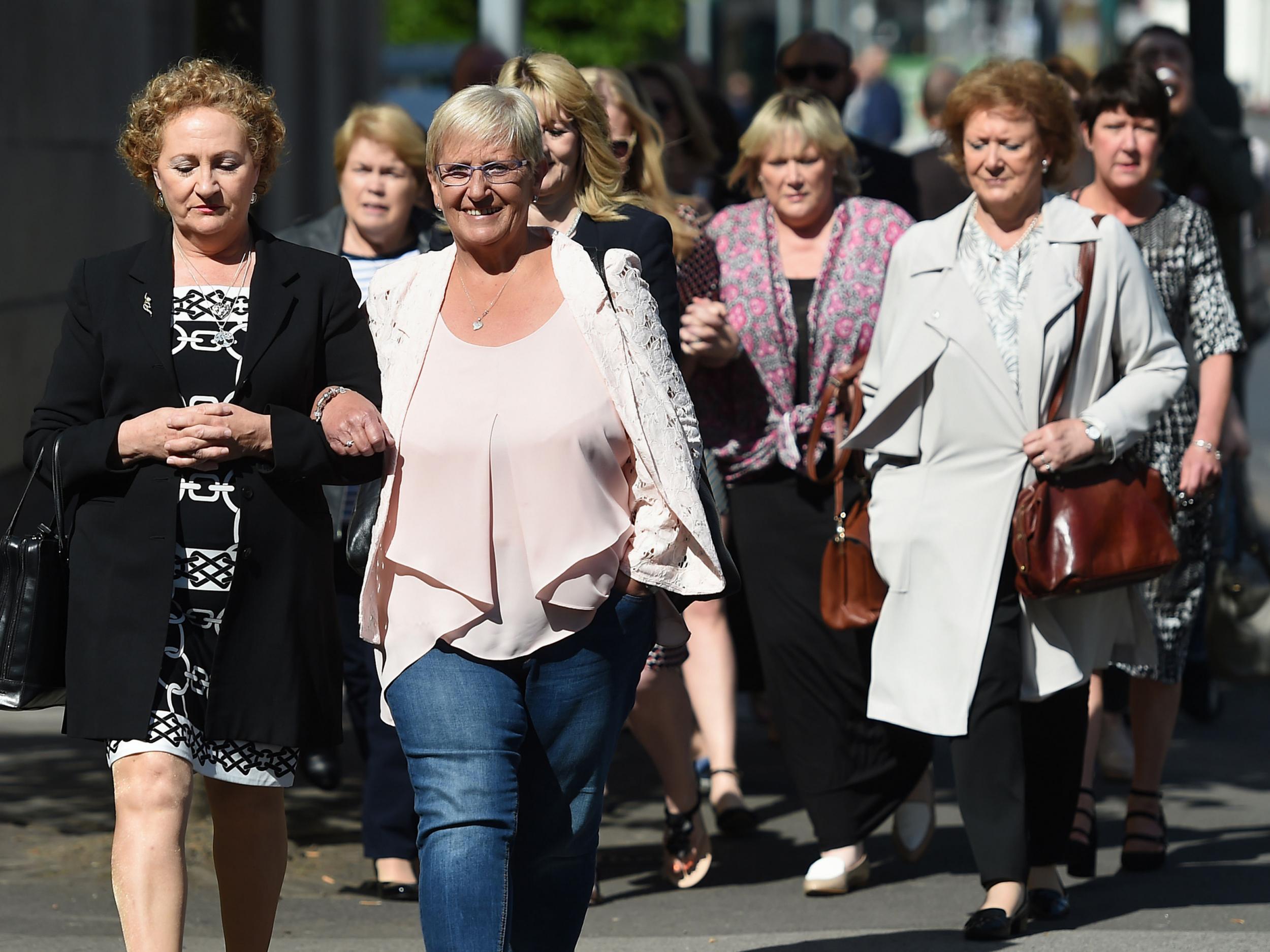 Judith Conduit (second from left) arrives with other victims at Nottingham Crown Court where Ian Paterson, a surgeon convicted of carrying out a series of needless breast operations, was sentenced (Press Association)