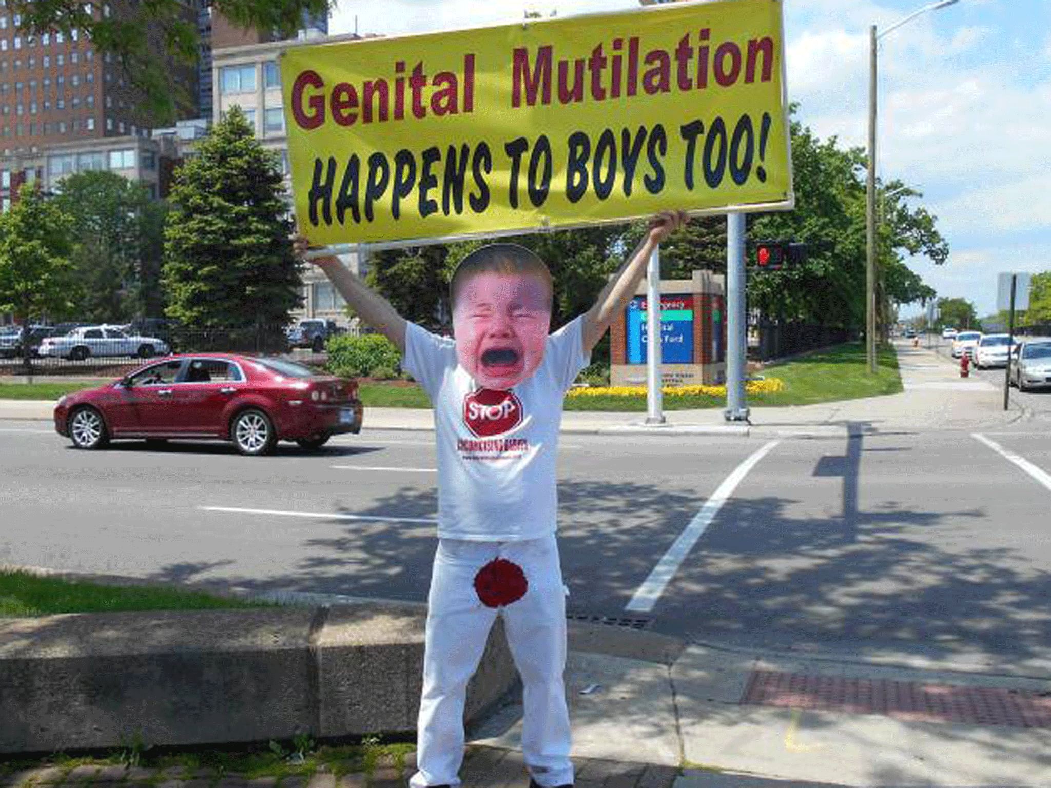 Protesters called for ending male circumcision