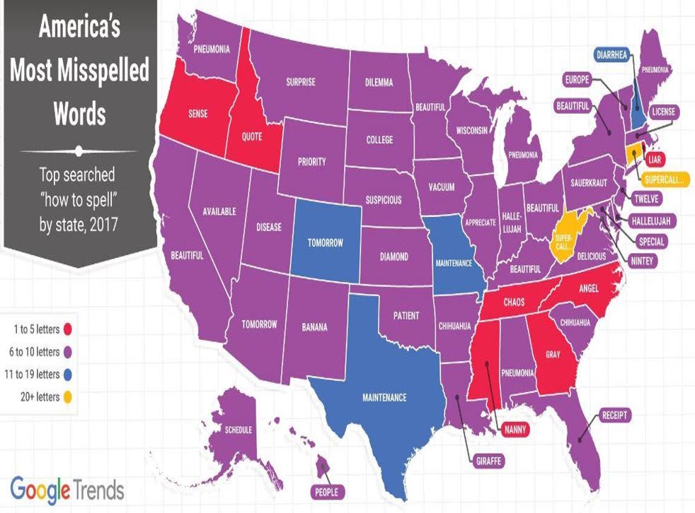 Americas Most Misspelled Words Mapped Indy100 Indy100 