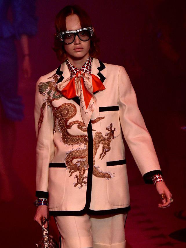 Gucci experimented with dramatic oriental prints on silk