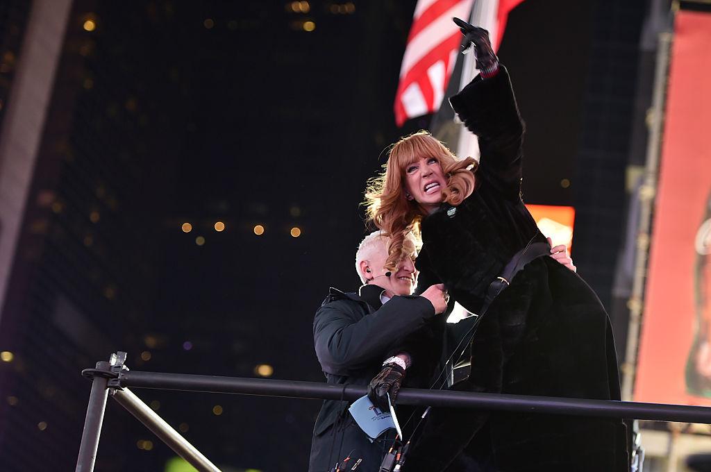 Kathy Griffin with Anderson Cooper during 2016's NYE celebrations in Times Square