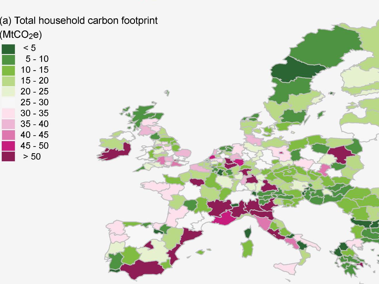 Total household carbon footprint in megatonnes of carbon dioxide equivalent