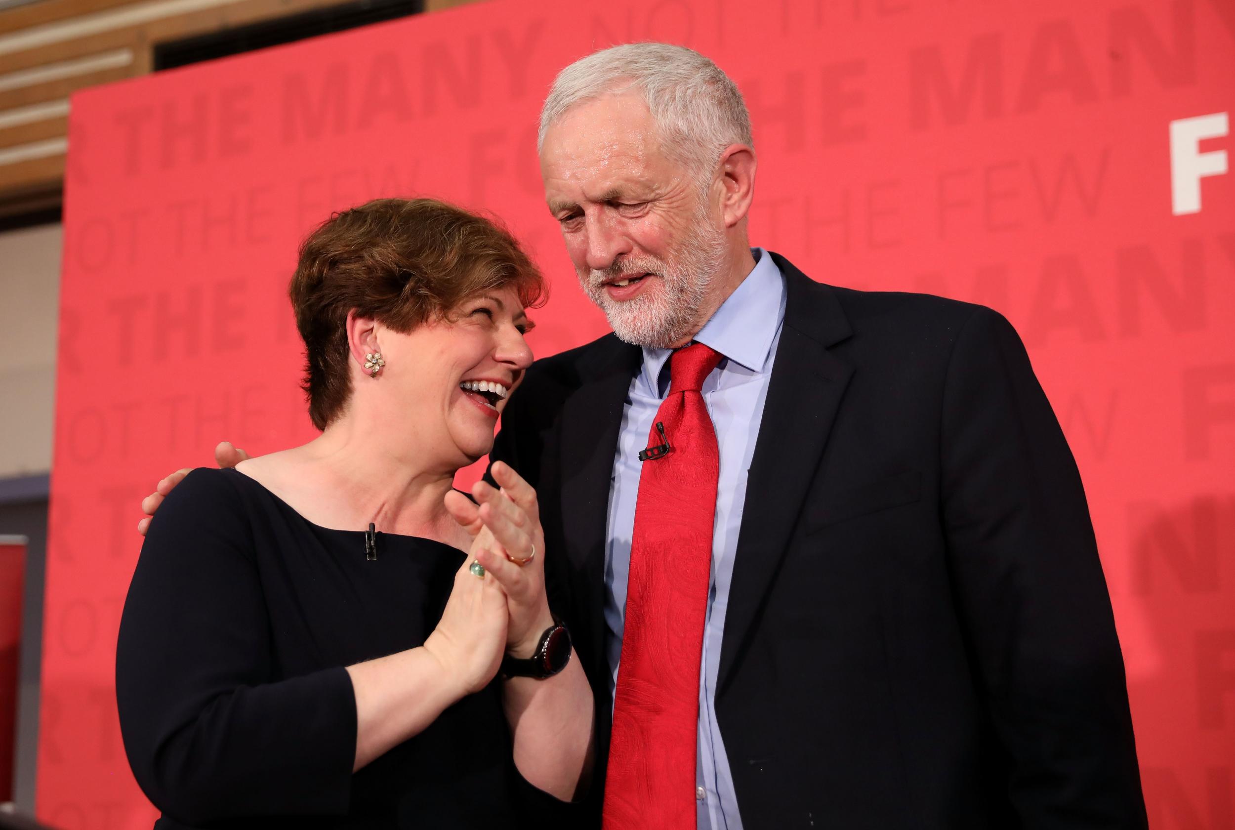 Emily Thornberry and Jeremy Corbyn after the party leader delivered a speech on Labour's plan for Brexit negotiations at Pitsea Leisure Centre on June 1, 2017