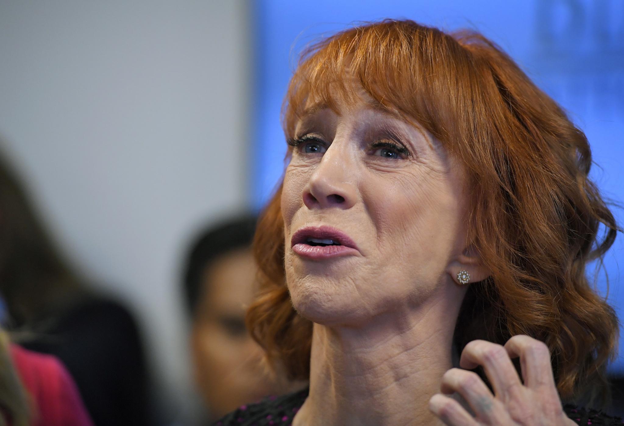 Comedian Kathy Griffin speaks during a news conference