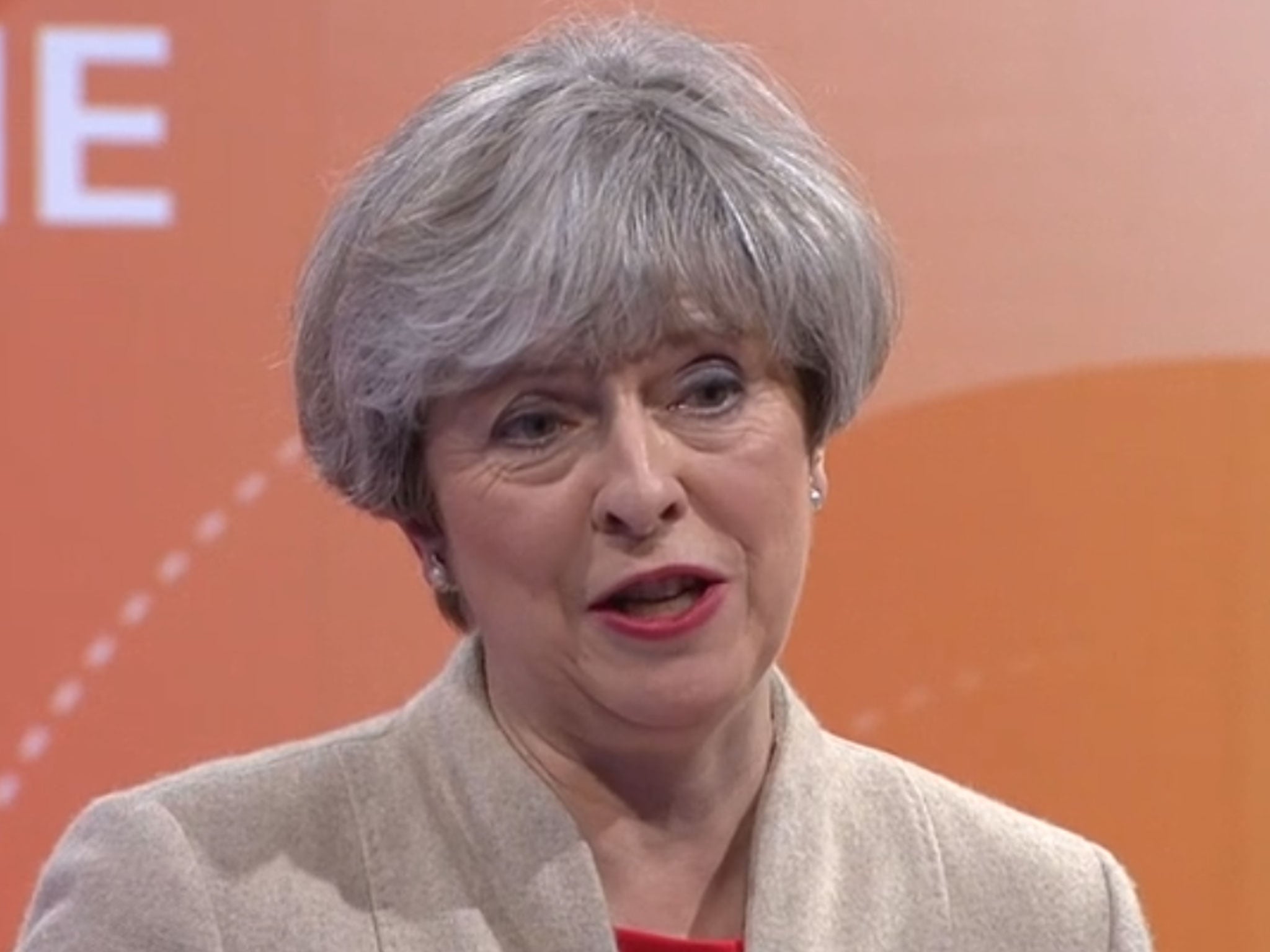 Theresa May talking in the BBC Question time special