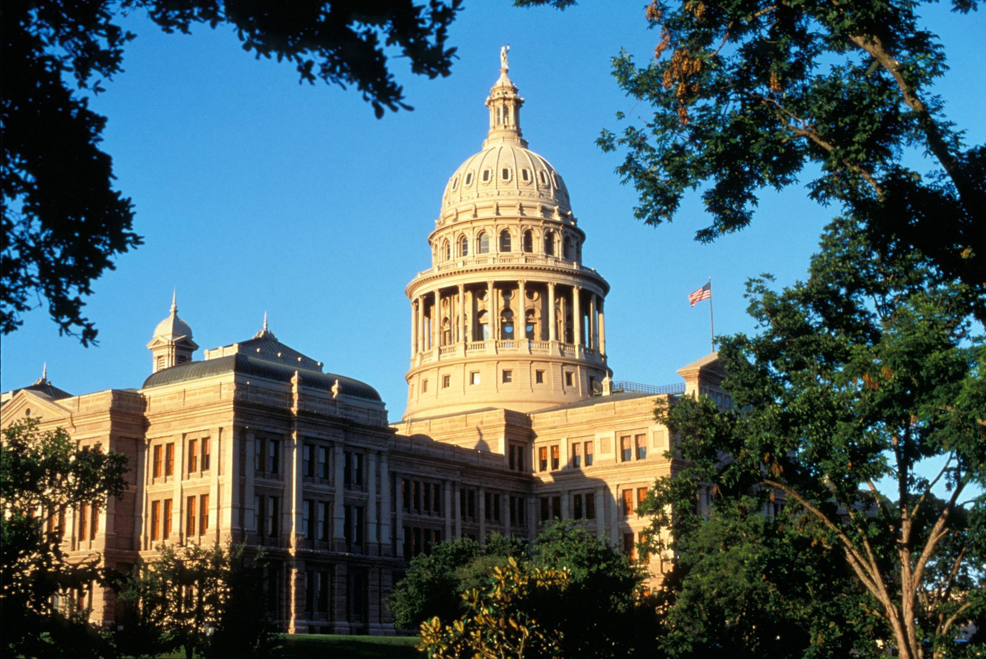 The Texas State Capitol building was built from red granite (Austin Conv. and Visitors Bureau)