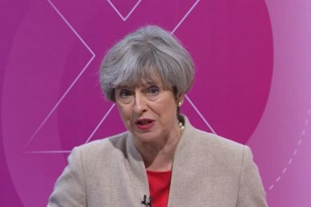 Theresa May answering her first question of the evening during BBC Question Time