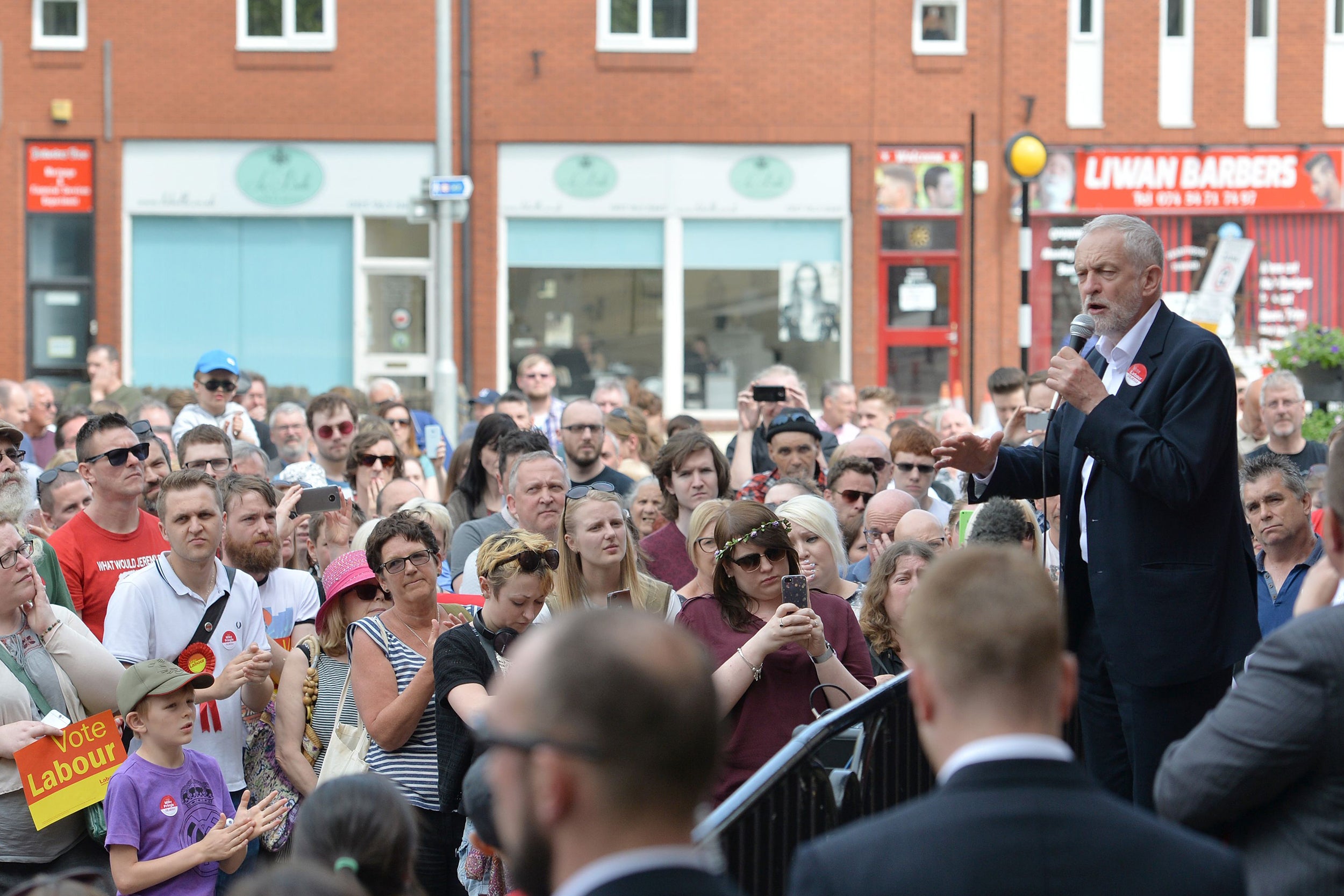 ‘The dementia tax is itself unfair but what’s made matters even worse is the way Theresa May announced a cap and then failed to say how much it would be,’ Mr Corbyn told supporters at a rally in in Hucknall Market Place, East Midlands
