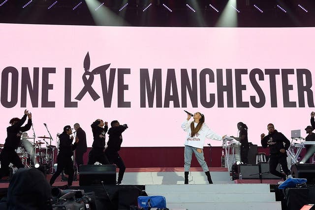 Ariana Grande performs at the One Love Manchester concert