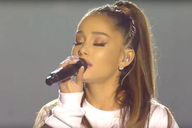 Ariana Grande performing at the One Love Manchester concert for the victims of the attack