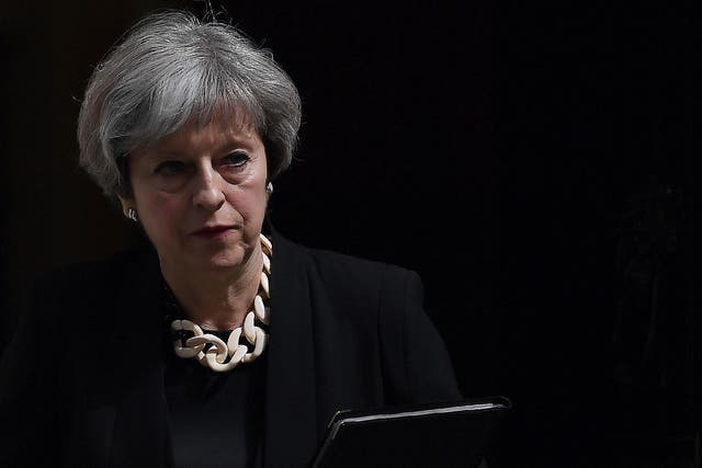 Britain's Prime Minister Theresa May at 10 Downing Street delivering a statement after the london terror attacks