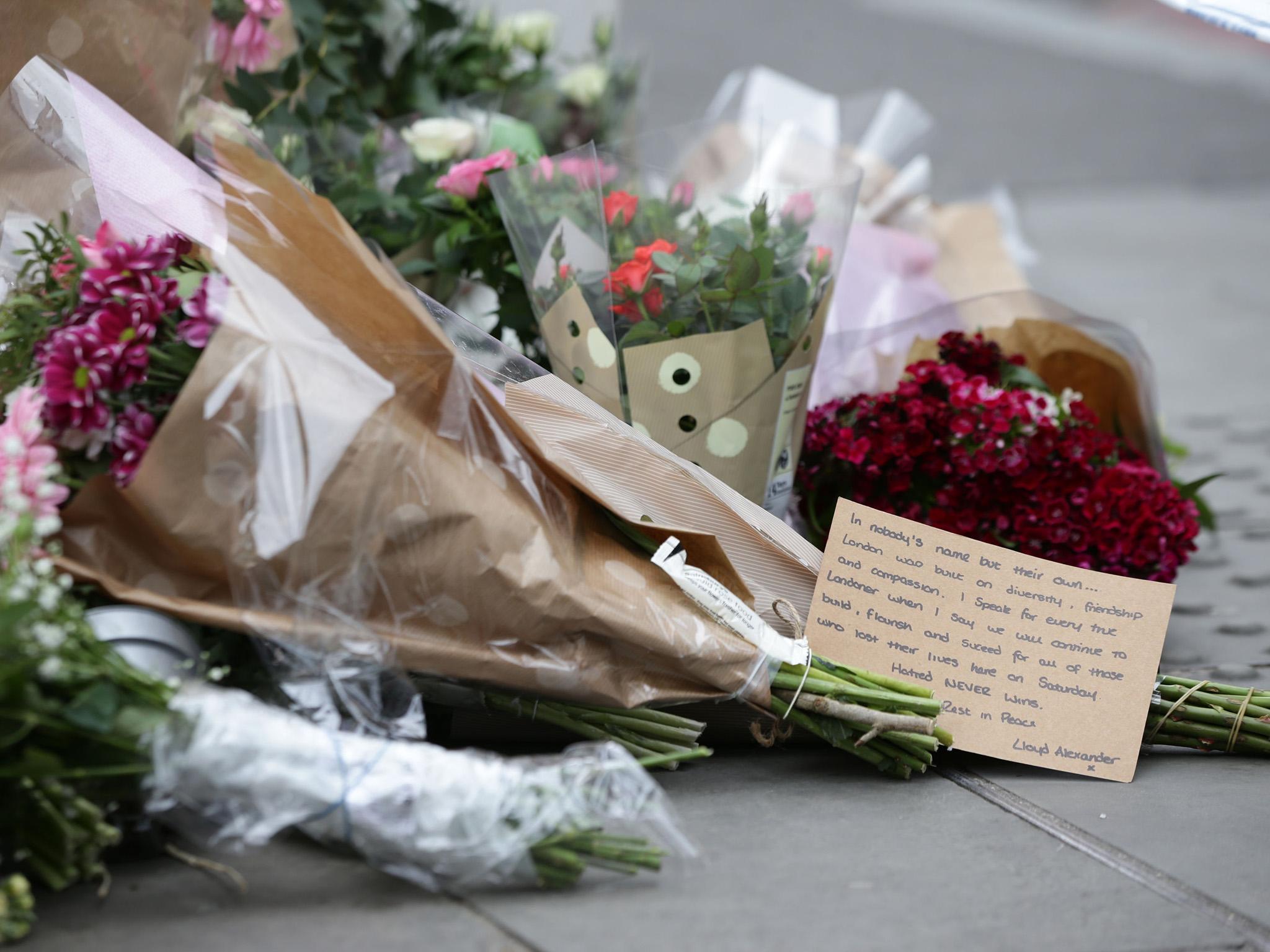 Flowers left at the scene of the London Bridge attack