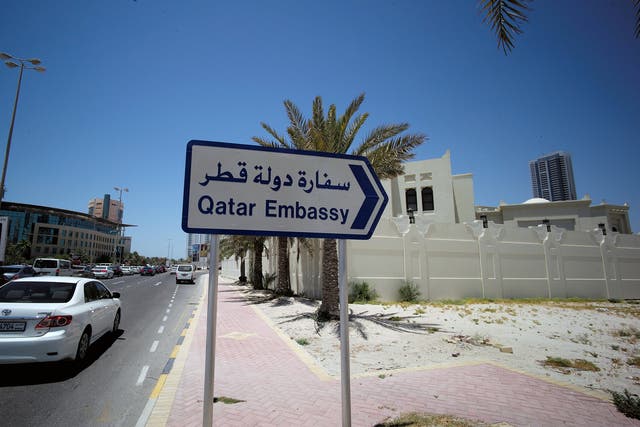 Signage for the Qatari embassy building in Manama, Bahrain